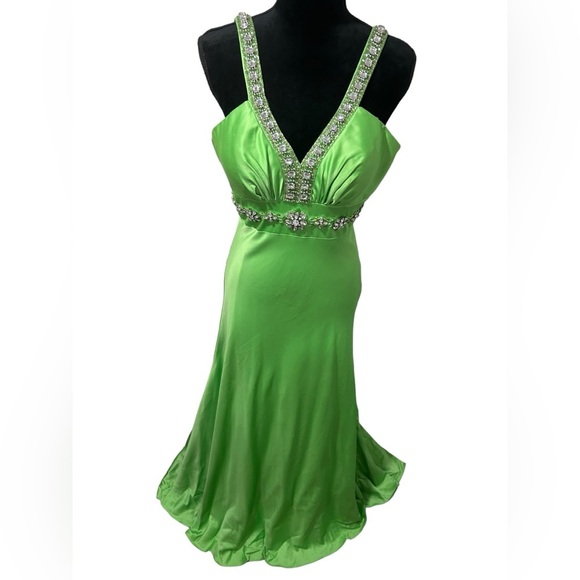 Lime green prom dress with beaded diamonds/ green formal dress/ by Coli Couture - Picture 4 of 16